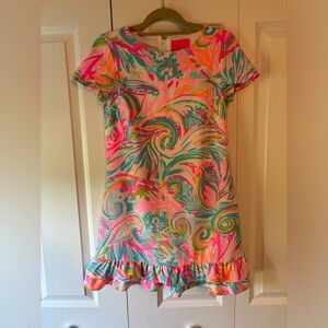 Lilly Pulitzer Carnivale Coral Masey Short Sleeve Ruffle Romper size 0